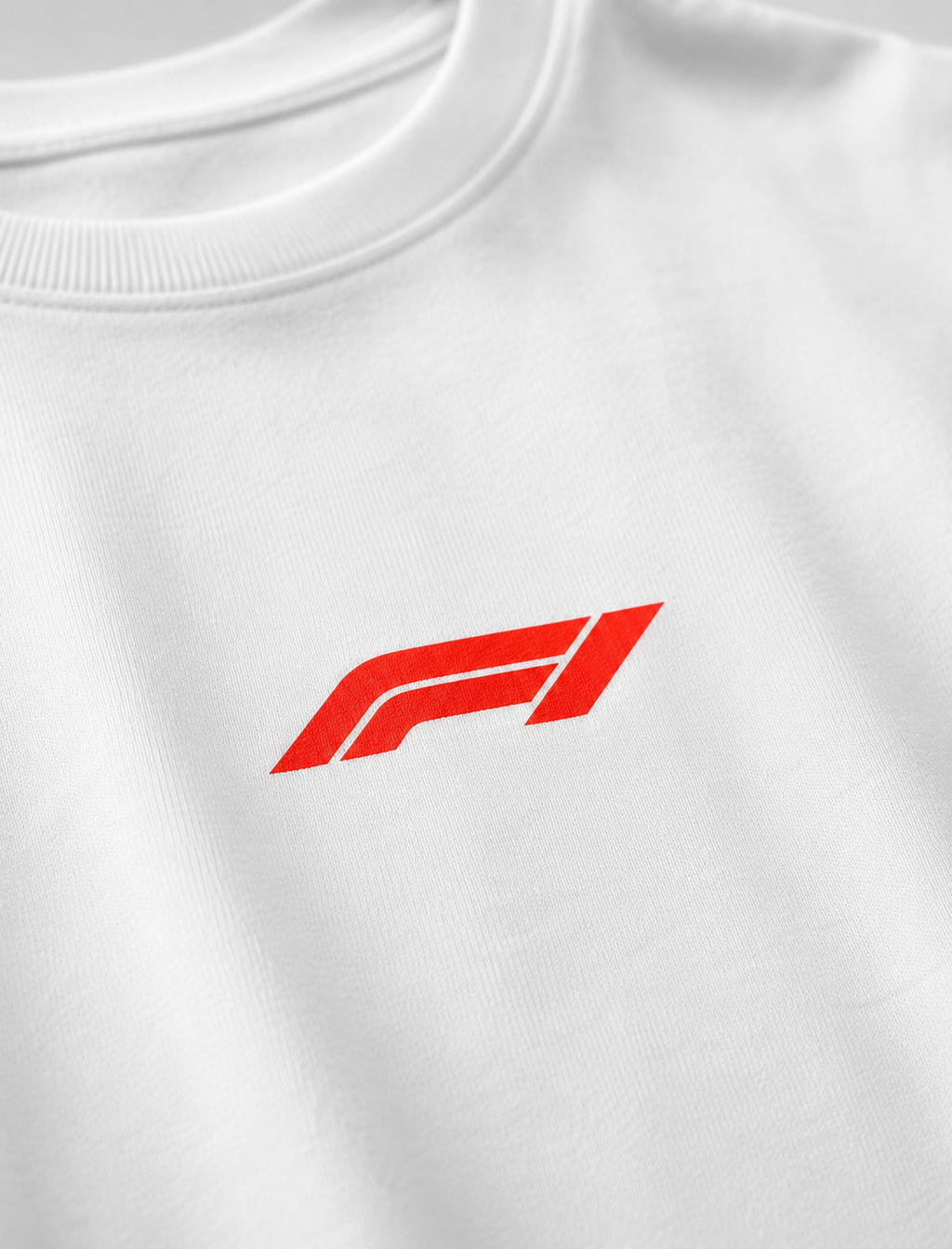 White sweatshirt with a red logo on a white background