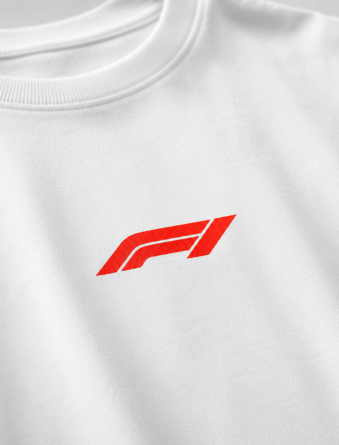 White sweatshirt with a red logo on a white background